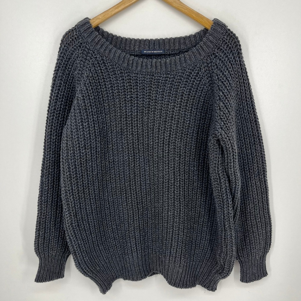 Brandy Melville Charcoal Gray Wool Blend Chunky Ribbed Knit Sweater One Size